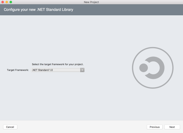 Configuring the initial .NET Standard version for a new .NET Standard project in the New Project wizard.