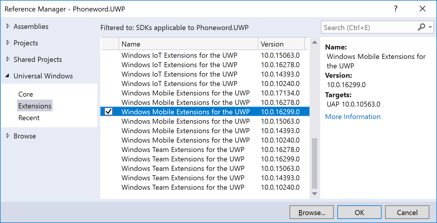 Add the Windows Mobile Extensions reference to your UWP app