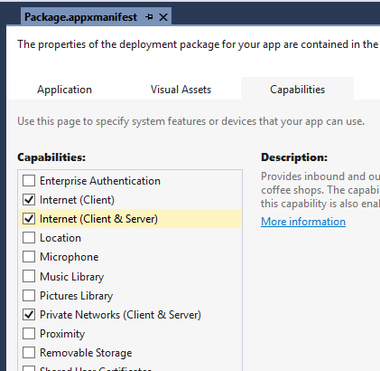 Windows Permissions in the Package Manifest