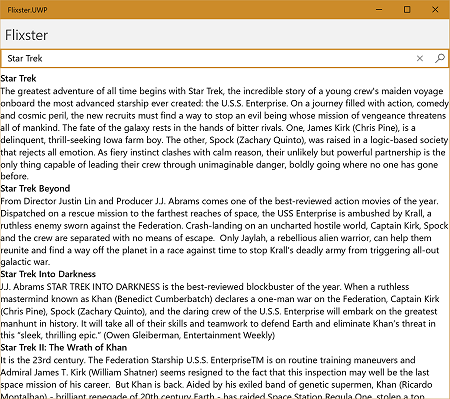 Completed exercise Screenshot of the completed exercise on UWP.